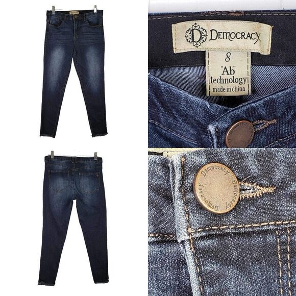 Democracy Jeans Womens Size 8 Ab Solution Skinny Mid Rise Dark Wash Raw Hem - Picture 1 of 12